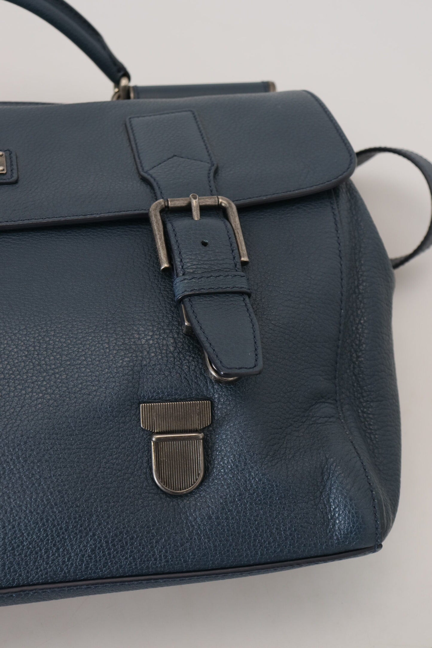 Dolce & Gabbana Blue Leather Logo Plaque Men Travel Work Bag